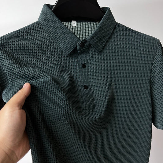 Short-Sleeve Plaid Pattern Ice Silk Polo Shirt