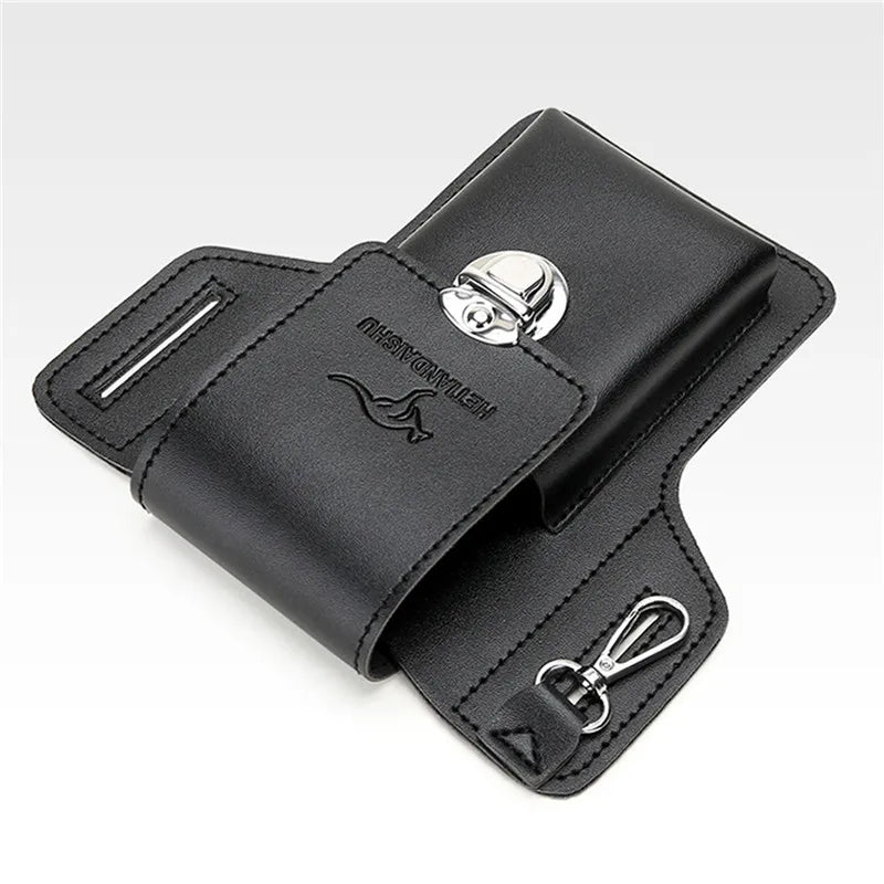 Vintage Multi-Layer Belt Phone Holster with Key Hook & Front Pocket