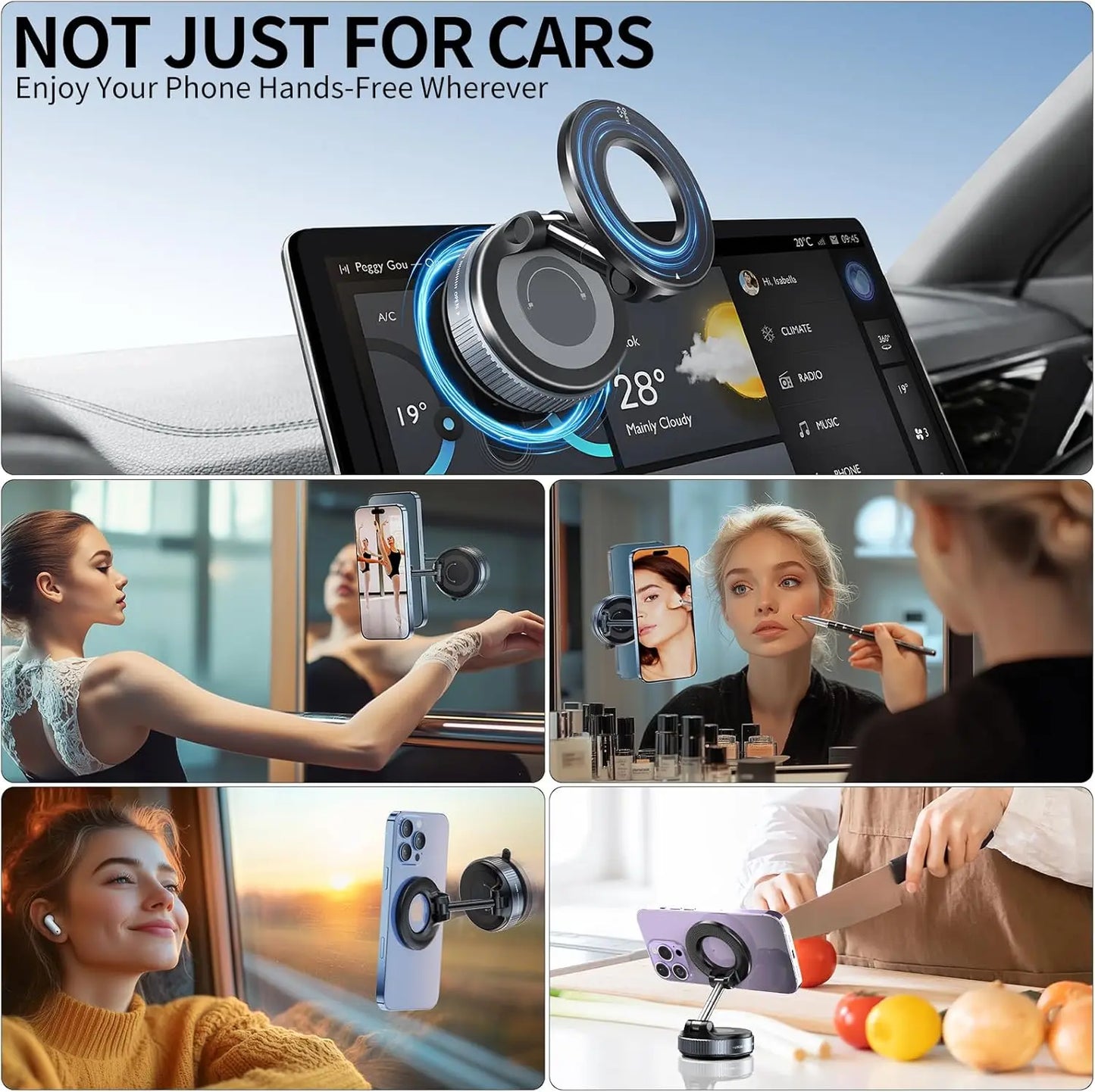 Multi-Angle Dashboard & Windshield Magnetic and Advanced Vacuum Suction Car Mount