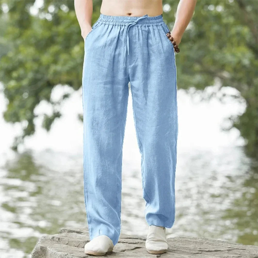 Cotton Linen Relaxed Loose Fit Breathable Pants for Men