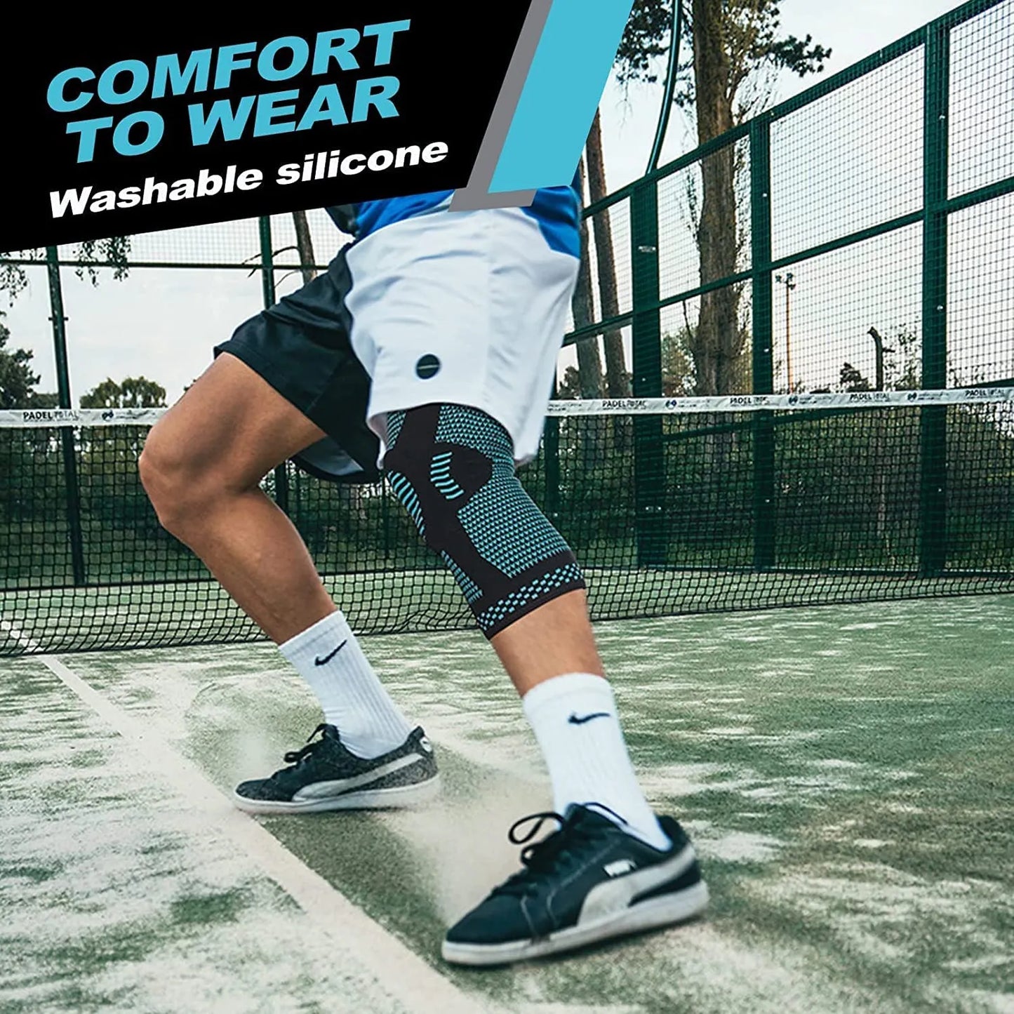 Knee Support Compression Gel Sleeve with Side Stabilizers & Velcro Straps
