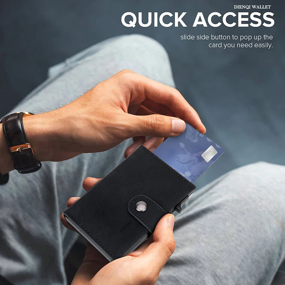 Maximum Carry RFID AirTag Wallet – Pop-Up Cards, Cash Compartment & Coin Pocket