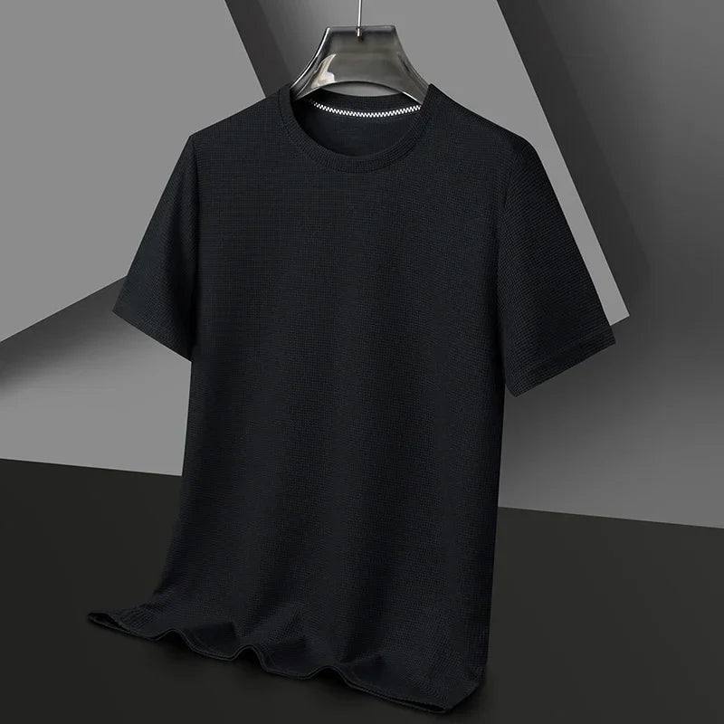 Summer 3D Waffle-Knit Crew Neck T-Shirt – Breathable & Soft