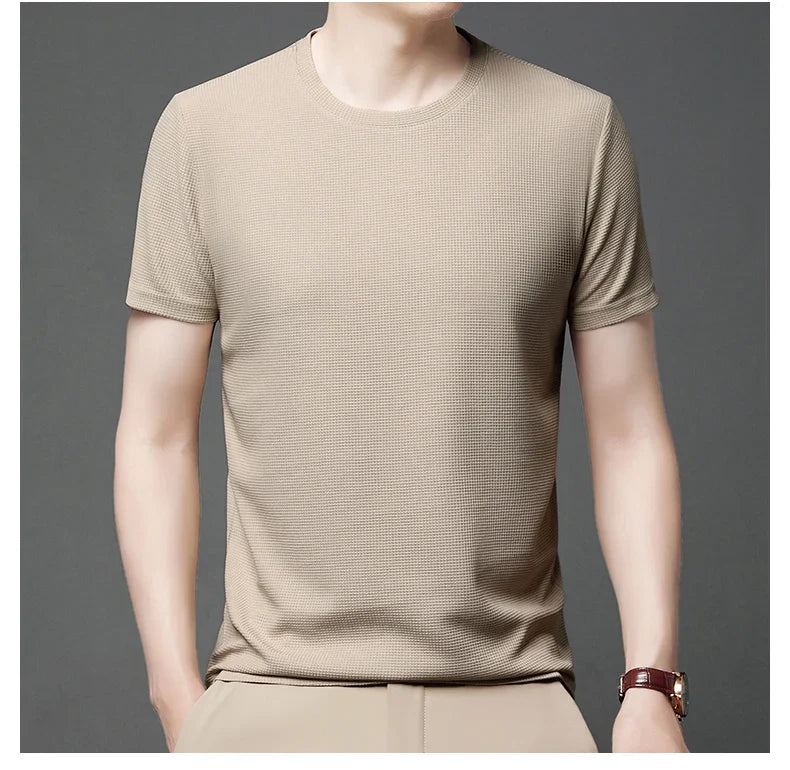 Summer 3D Waffle-Knit Crew Neck T-Shirt – Breathable & Soft
