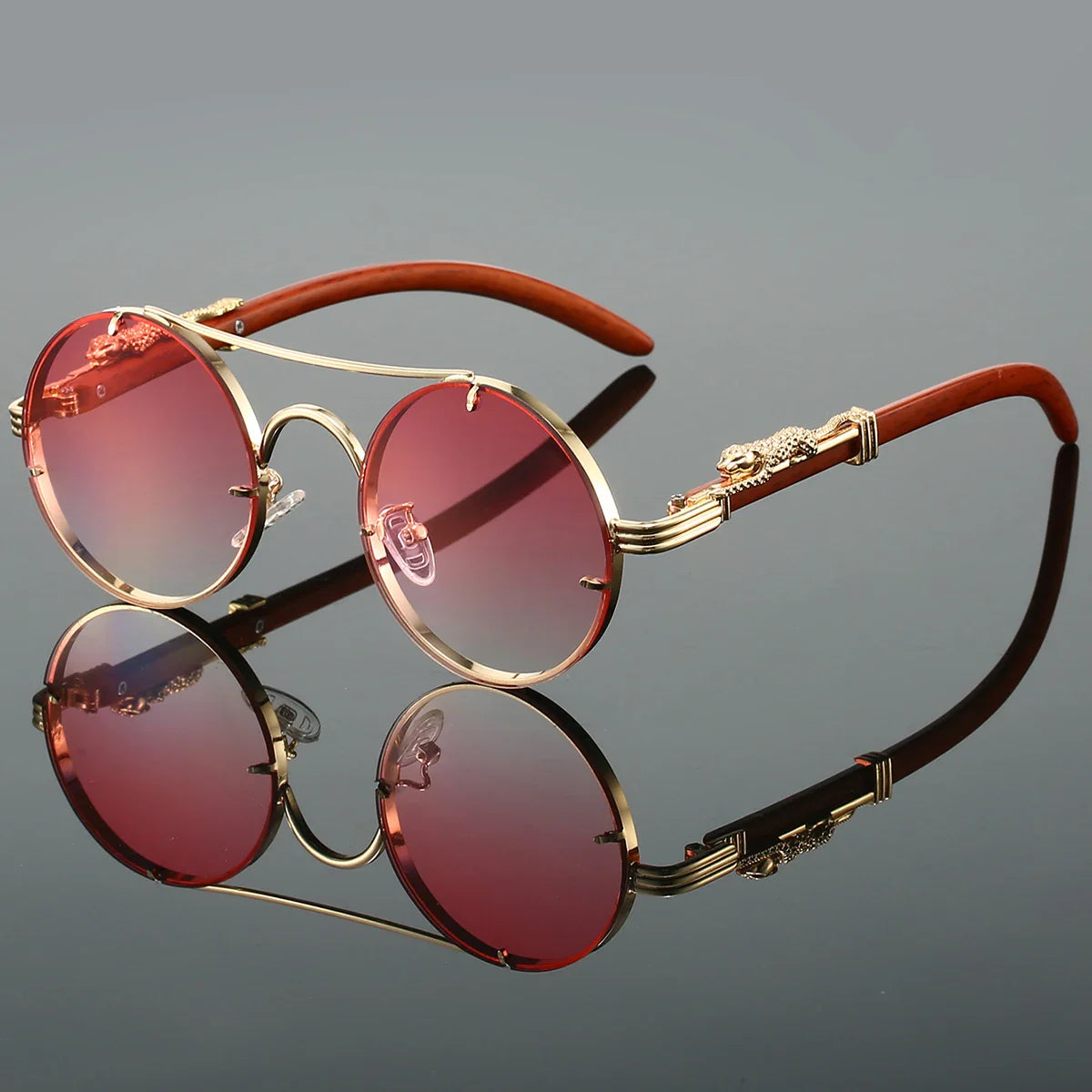 KAMMPT Vintage Double Bridge Gradient Multicolor Lenses Round Luxury Sunglasses