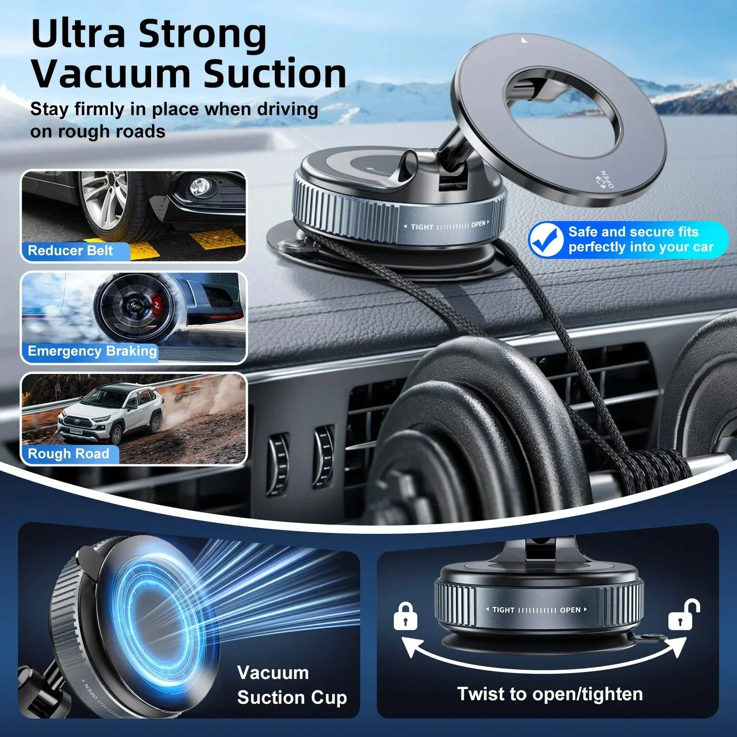 Multi-Angle Dashboard & Windshield Magnetic and Advanced Vacuum Suction Car Mount
