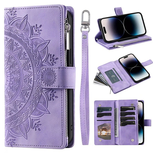 Full Screen Protection Deluxe Zipper Wallet Case with Foldable Kickstand for iPhone