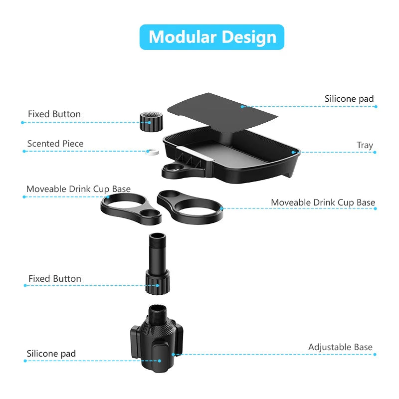 Multifunctional 360° Adjustable Car Snack Tray with Dual Cup Holder