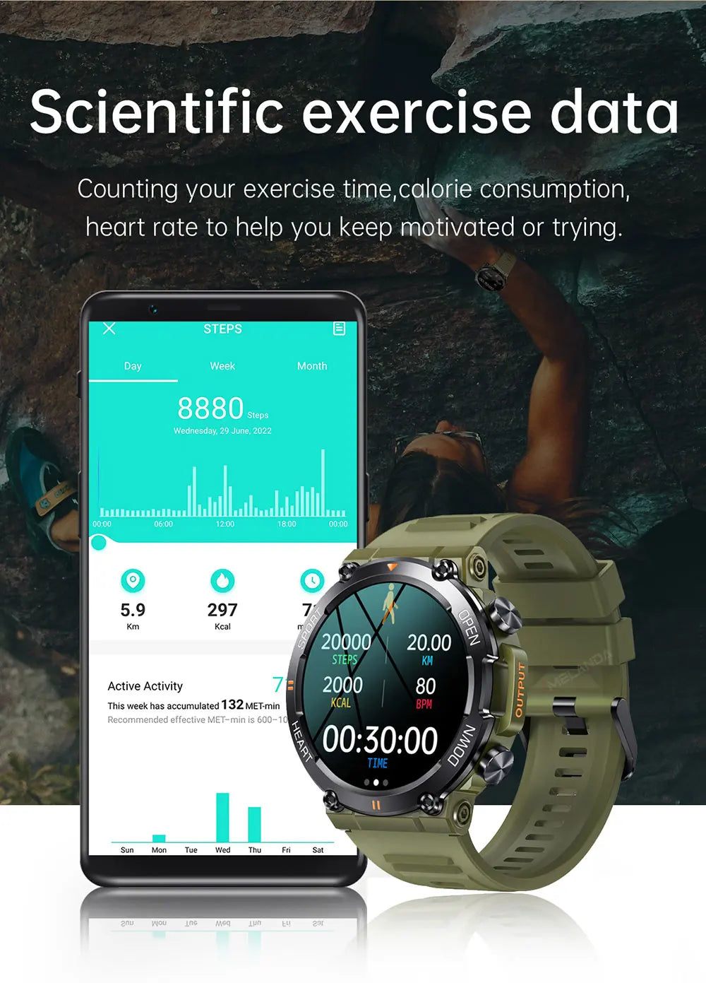 Ultra Durable Construction HD Bluetooth Health Tracker Smartwatch For Android & IOS