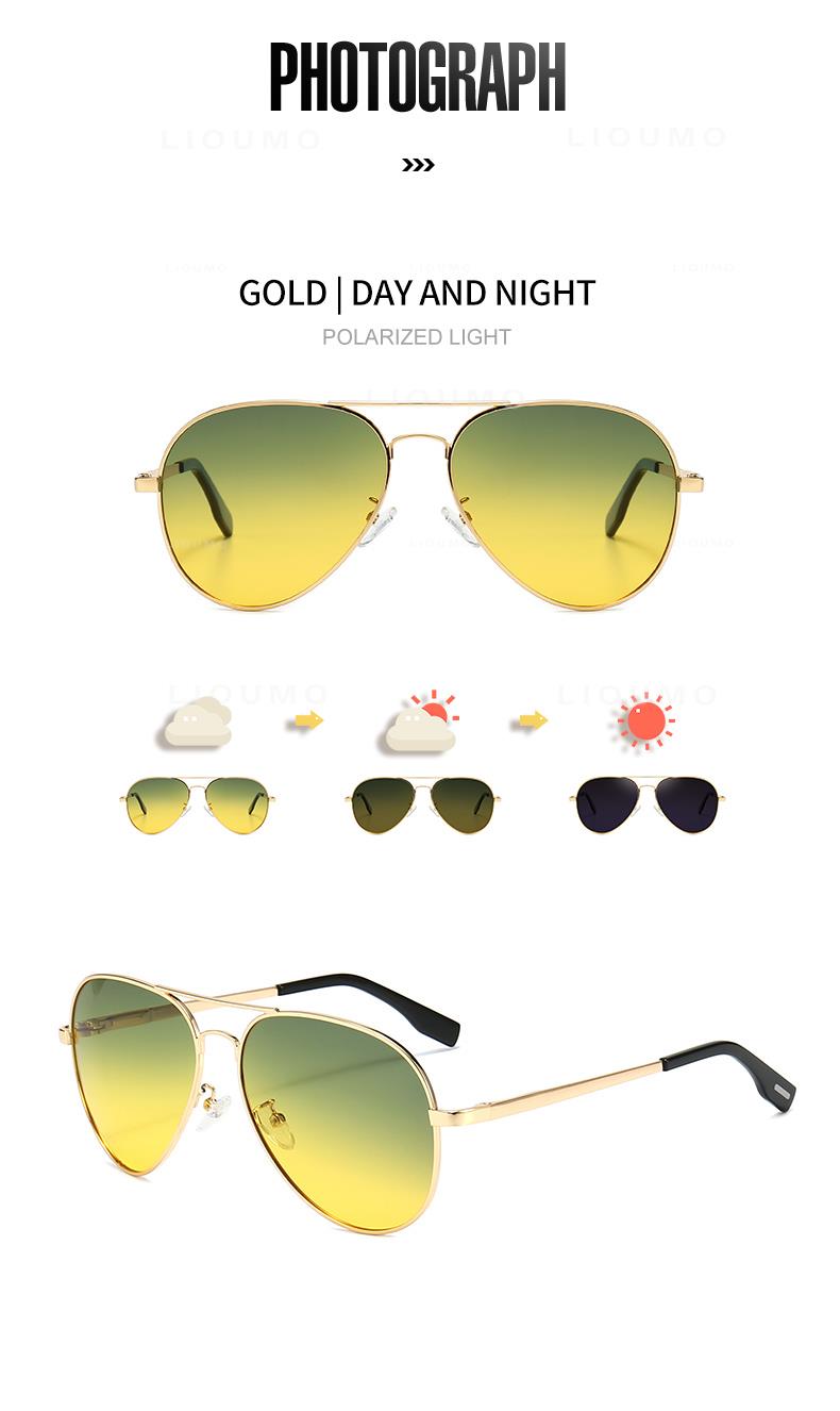 Polarized Photochromic Day/Night Pilot Sunglasses