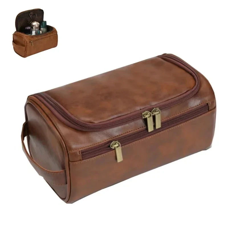 Premium Faux Leather Large Capacity Water-Resistant Travel Toiletry Bag