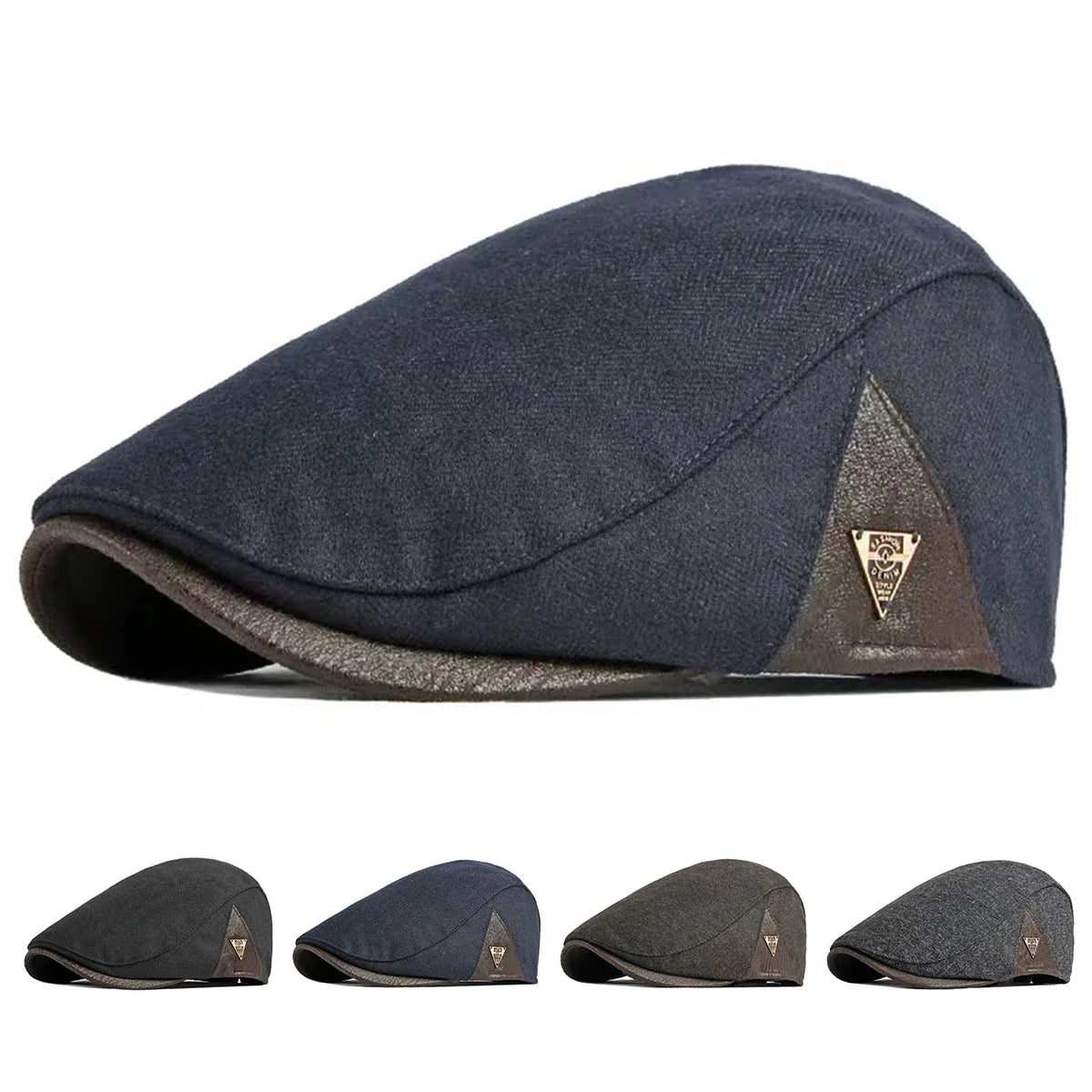 Spring & Autumn Adjustable Retro Flat Cap with Side Triangle Accent