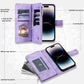 Full Screen Protection Deluxe Zipper Wallet Case with Foldable Kickstand for iPhone