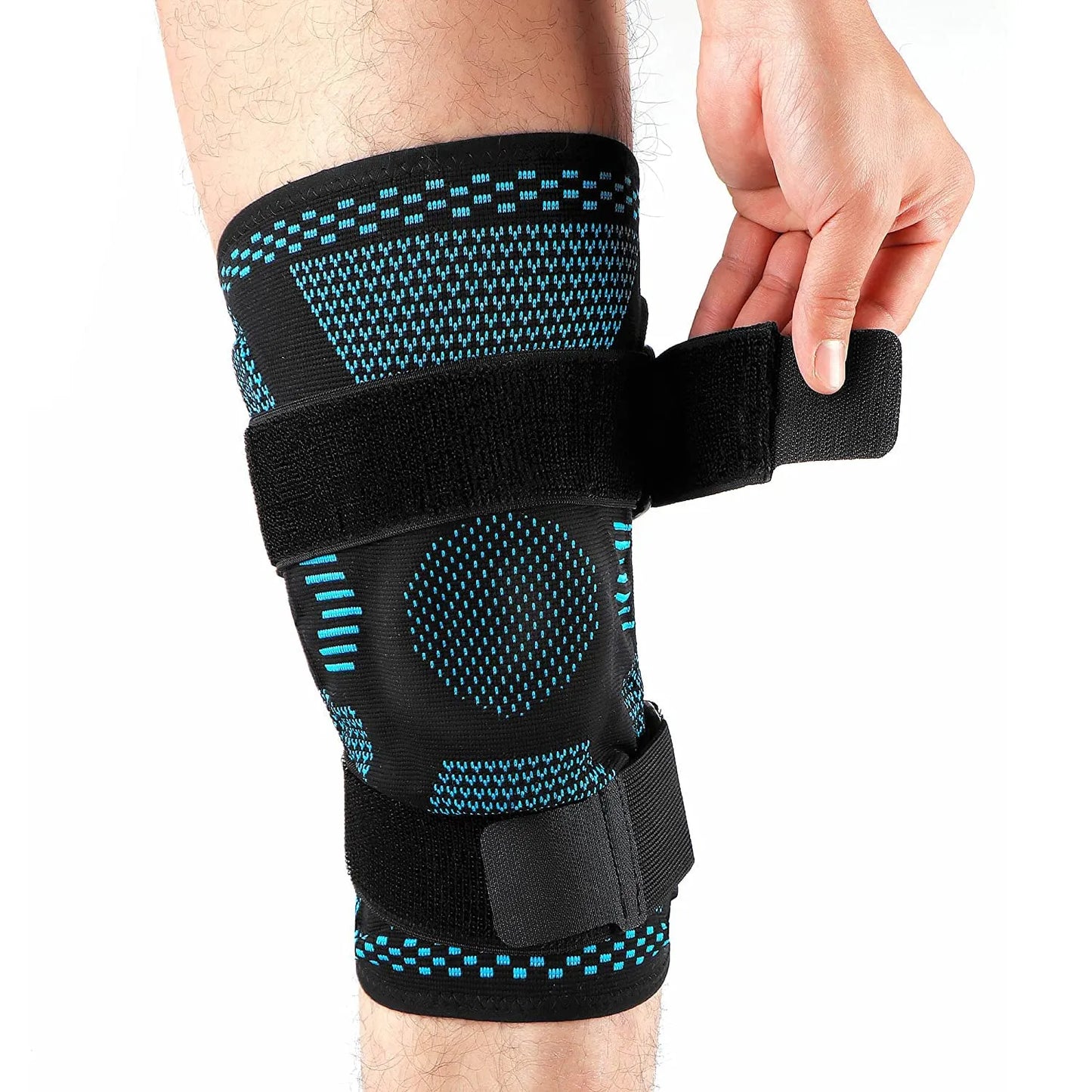 Knee Support Compression Gel Sleeve with Side Stabilizers & Velcro Straps