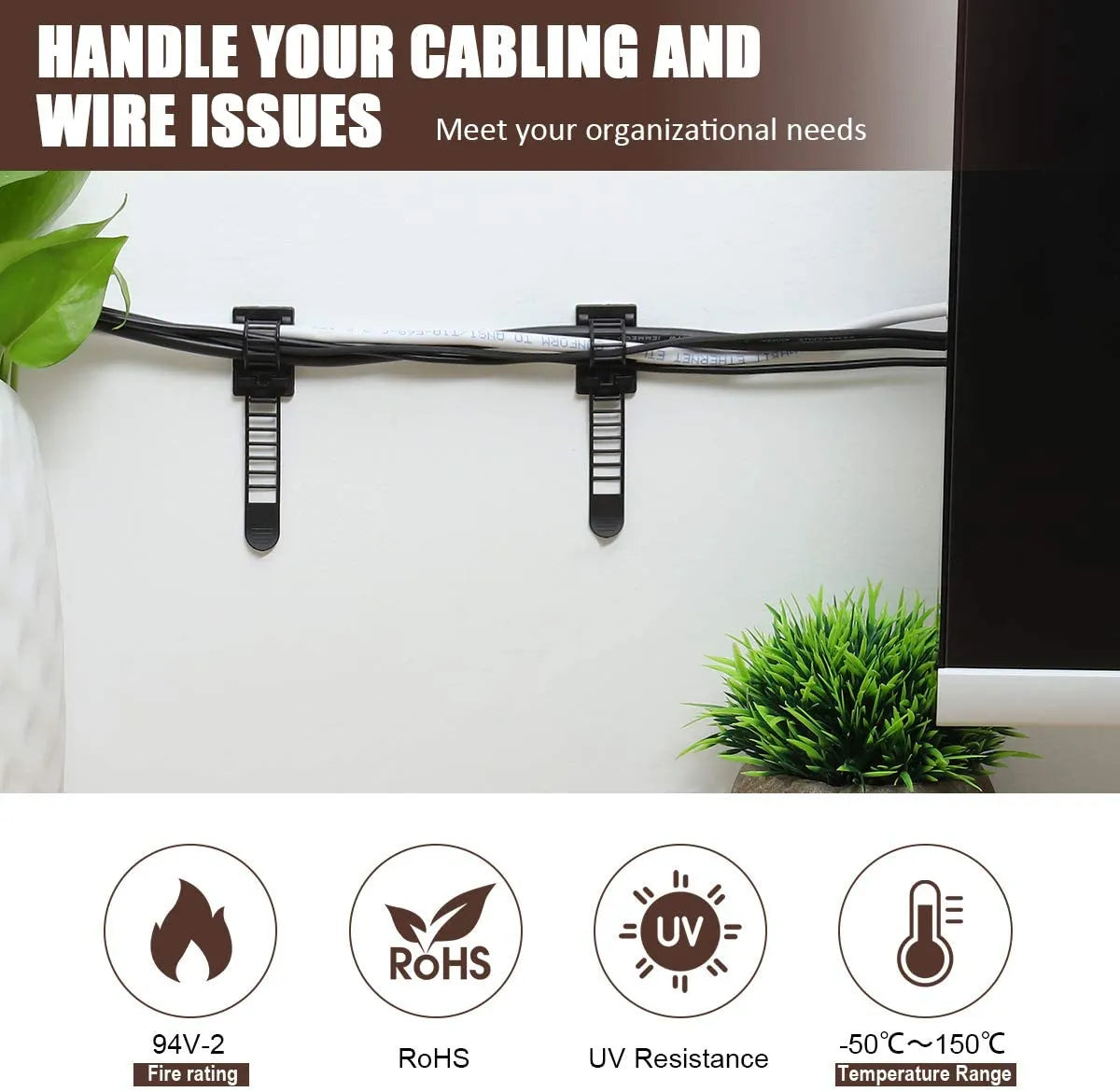 Self-Adhesive Adjustable Cable Ties Organizer (10 pcs)