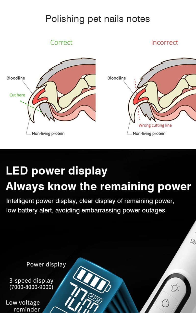 Rechargeable Powerful Pet Nail Trimmer With LED Light