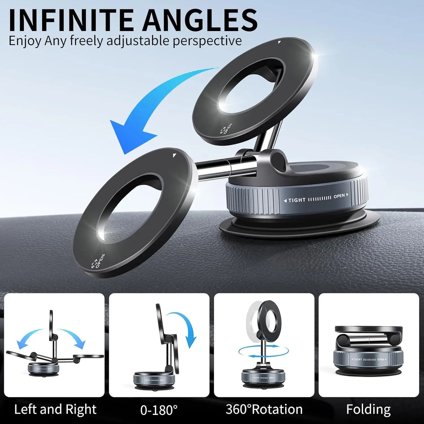 Multi-Angle Dashboard & Windshield Magnetic and Advanced Vacuum Suction Car Mount