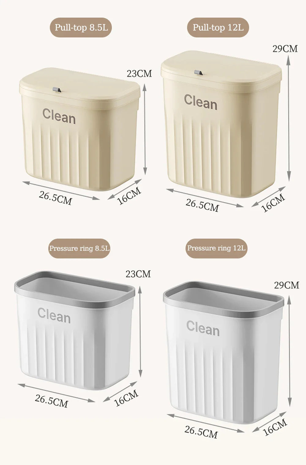 Japanese Wall/Cabinet Doors Mount Two-Way Opening Odor-Blocking Trash Can