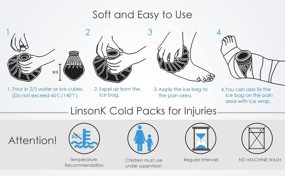 Professional Hot/Cold Compress Bandage with Reusable Ice Bag Pack & Elastic Strap