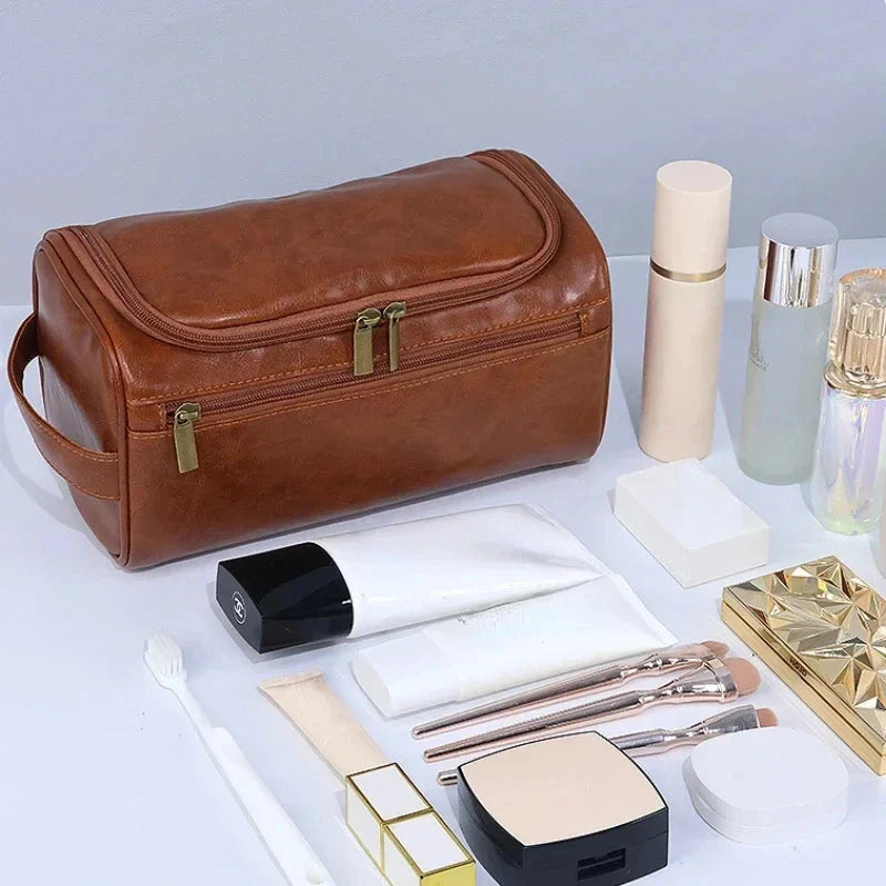 Premium Faux Leather Large Capacity Water-Resistant Travel Toiletry Bag