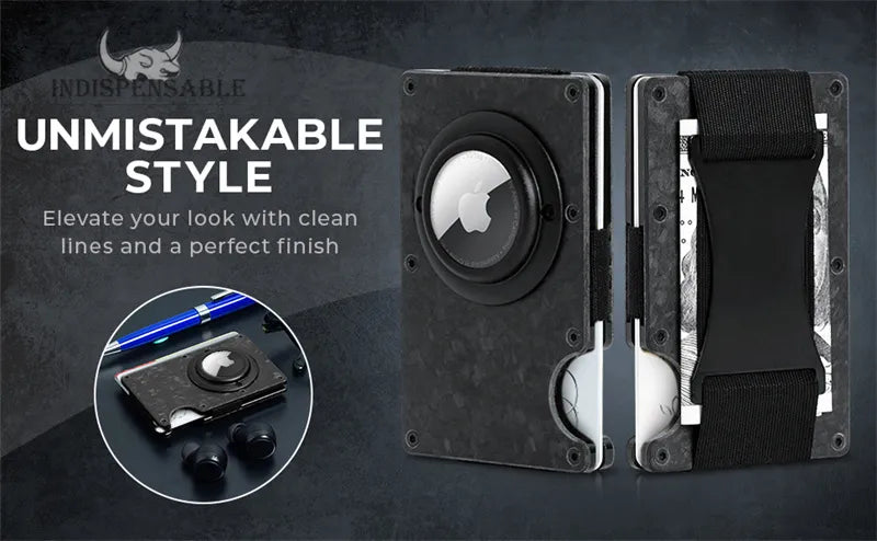 Carbon Fiber RFID Protection Metal Card & Cash Wallet with Air-Tag Holder