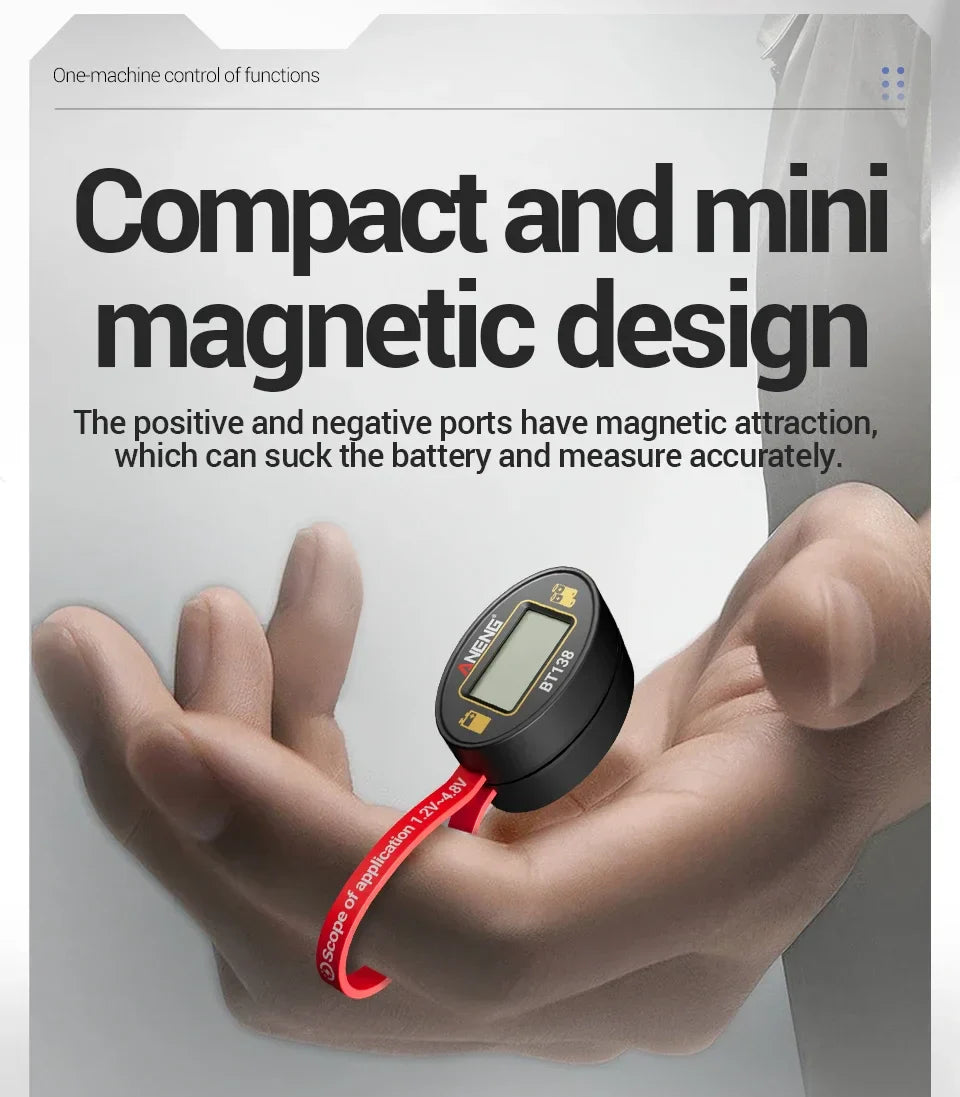 SlotFree Open-Fit Magnetic Multi-Battery Tester with Self-Powered LCD Display