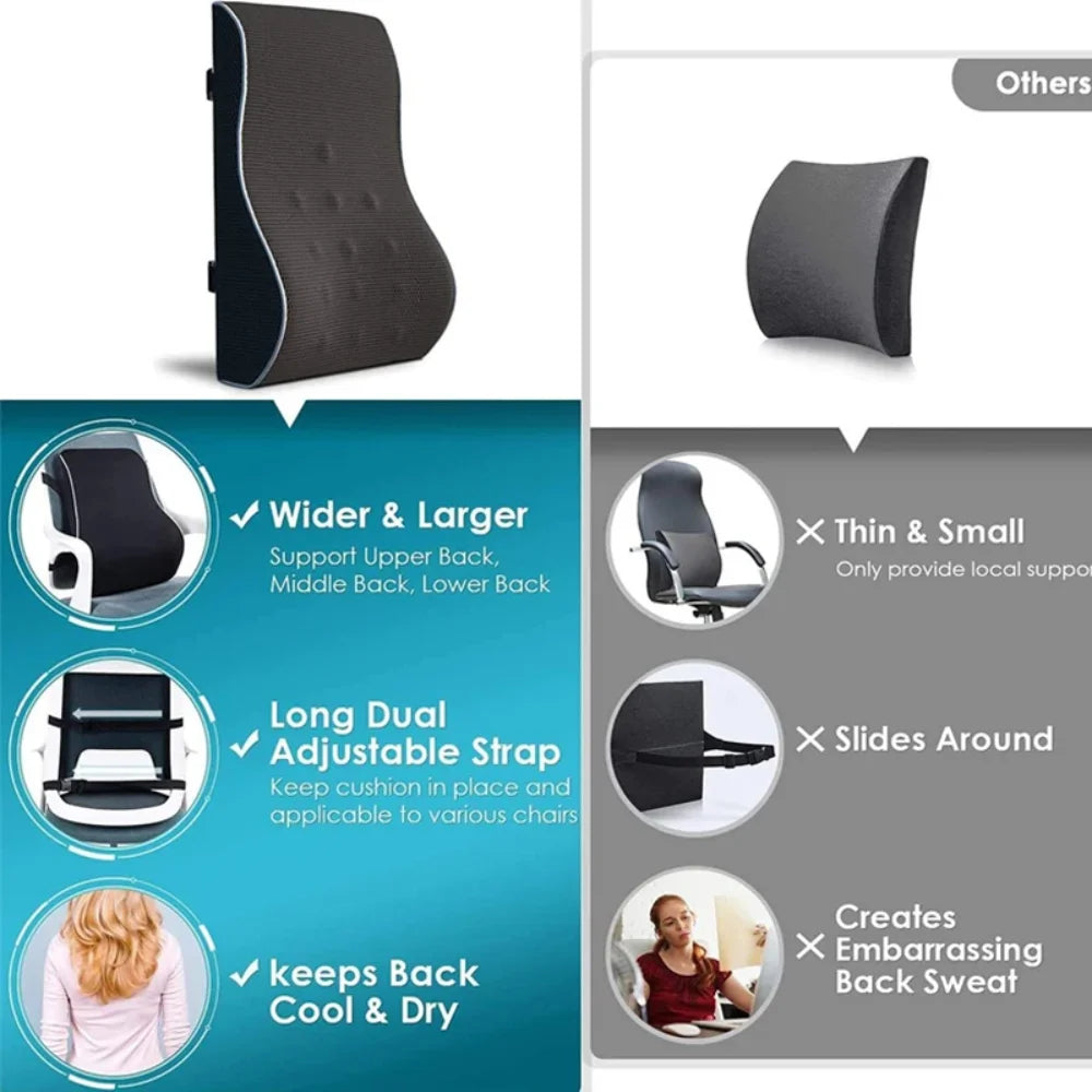 Memory Foam Lumbar Support Car Seat / Chair Pain Relief Cushion