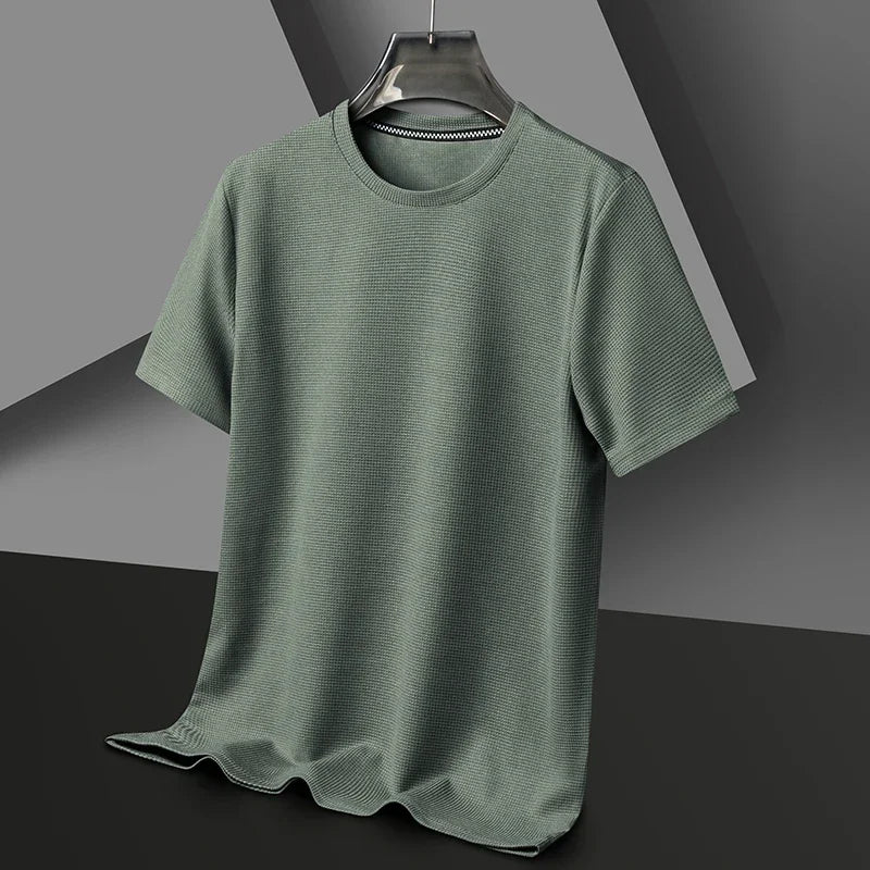 Summer 3D Waffle-Knit Crew Neck T-Shirt – Breathable & Soft