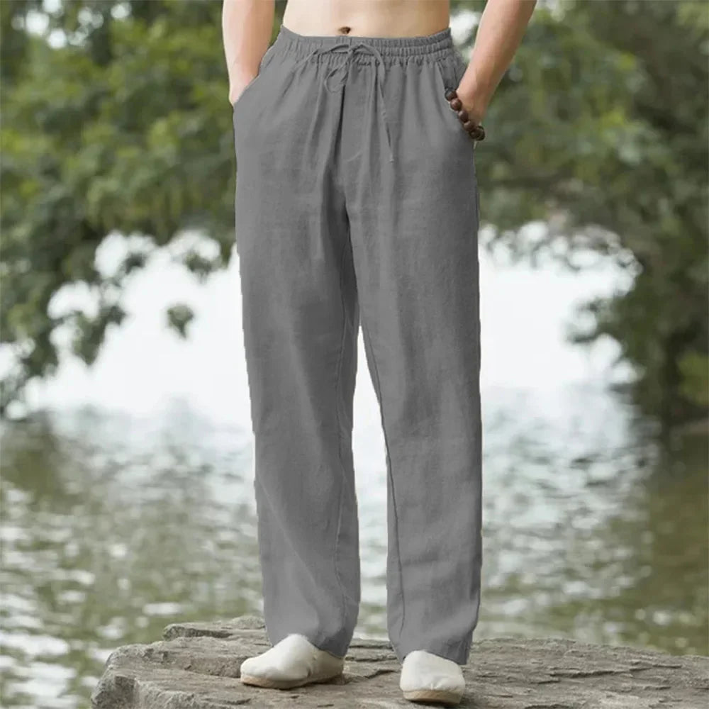 Cotton Linen Relaxed Loose Fit Breathable Pants for Men