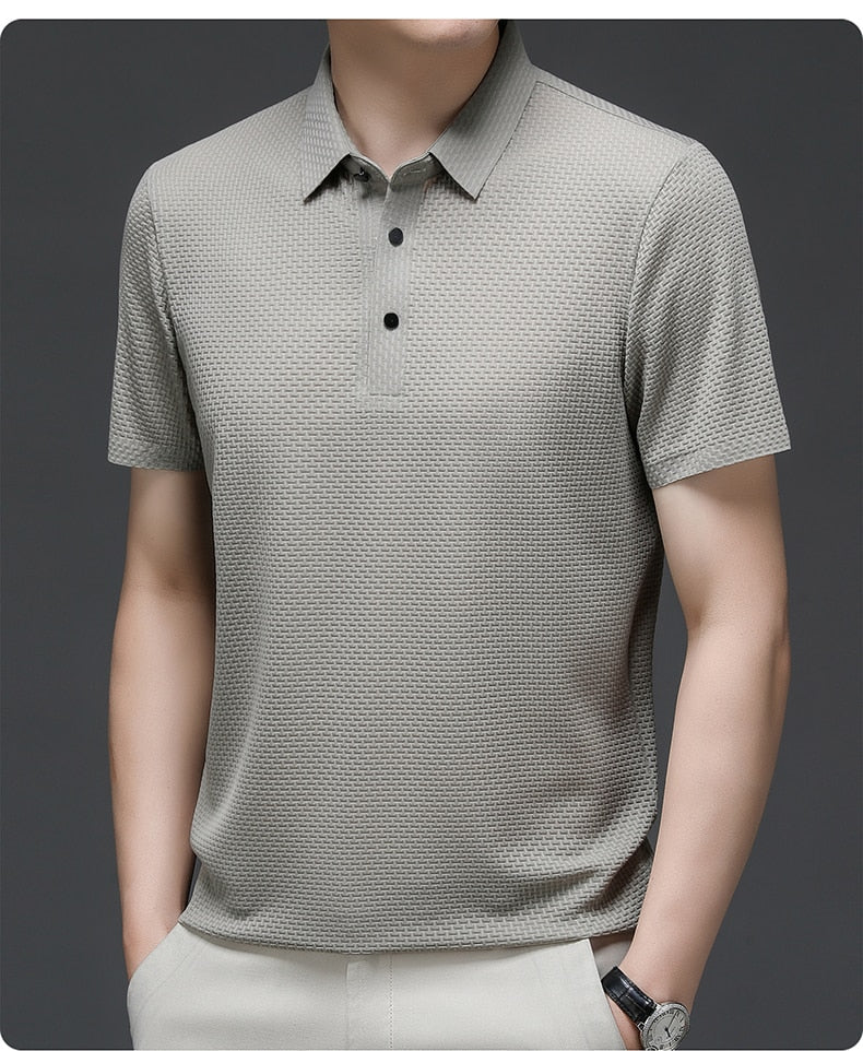 Short-Sleeve Plaid Pattern Ice Silk Polo Shirt