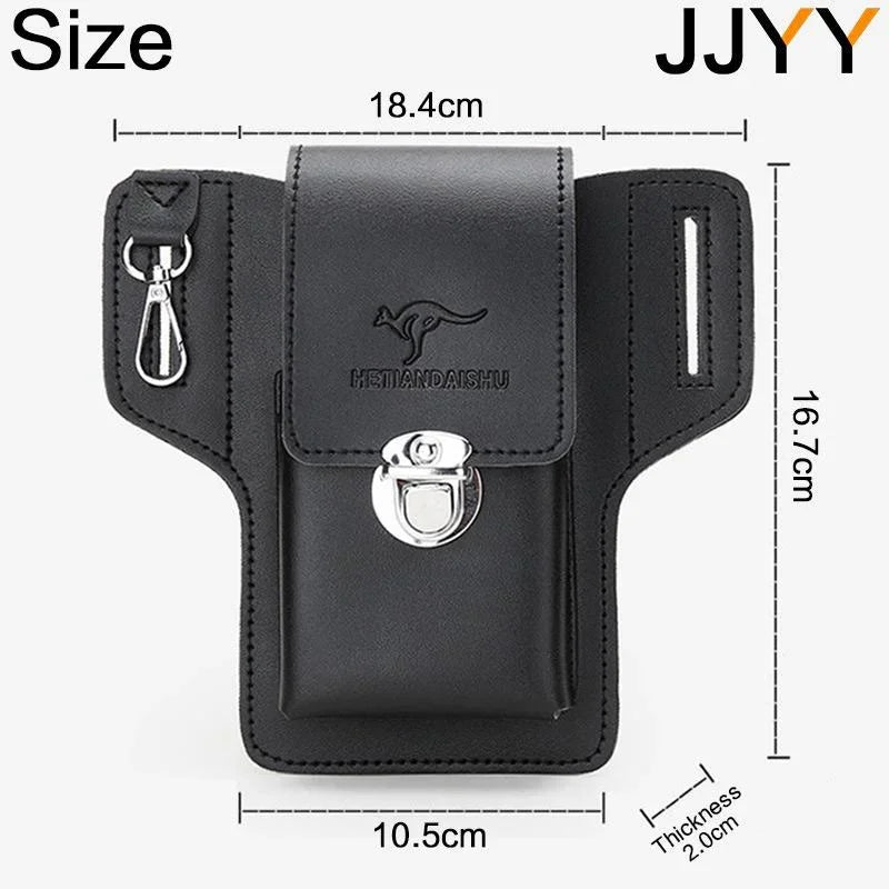 Vintage Multi-Layer Belt Phone Holster with Key Hook & Front Pocket