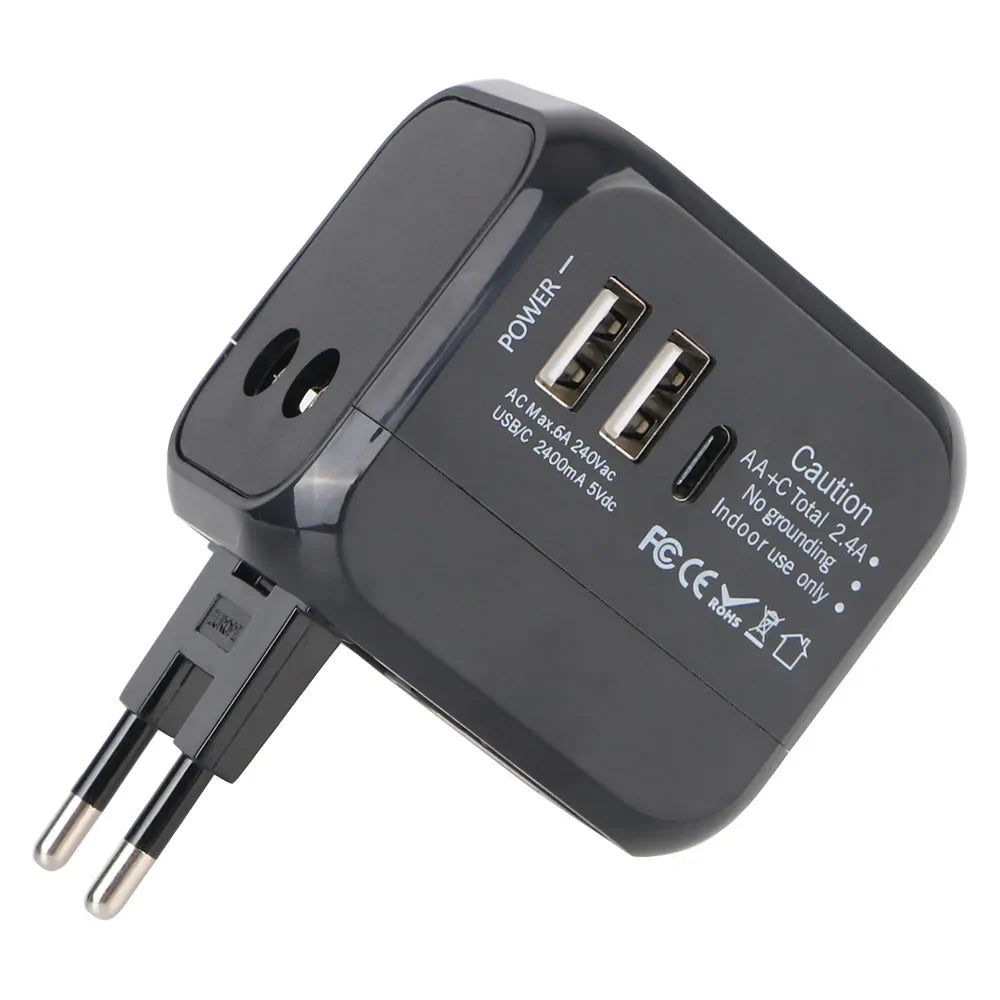 All-in-One Universal Travel Adapter Wall Charger with USB & USB-C