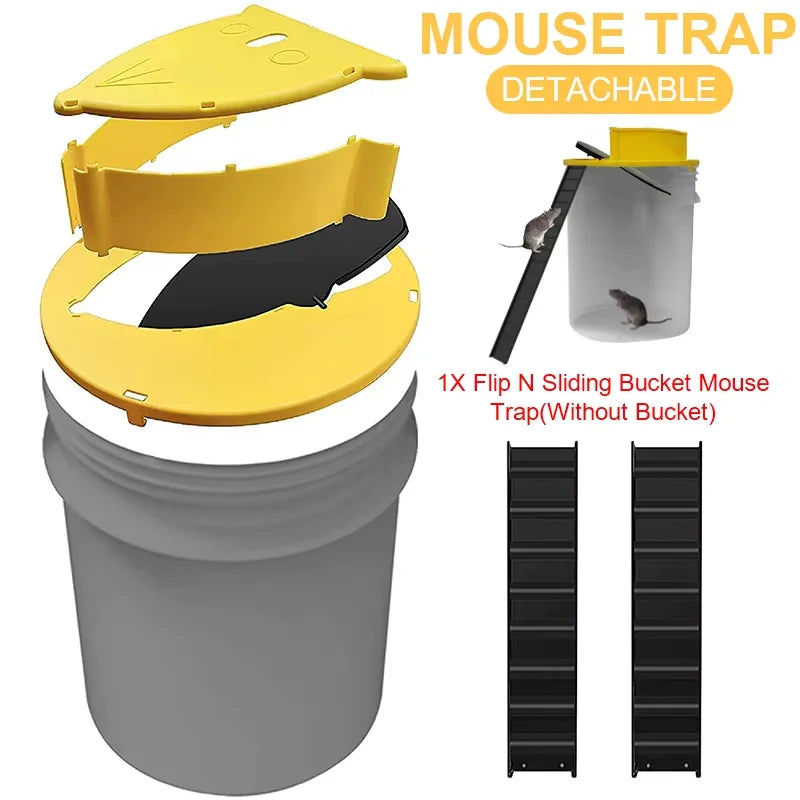 CleanCatch No-Touch Humane Flip Lid + Ramp Bucket Mouse Trap