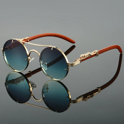 KAMMPT Vintage Double Bridge Gradient Multicolor Lenses Round Luxury Sunglasses