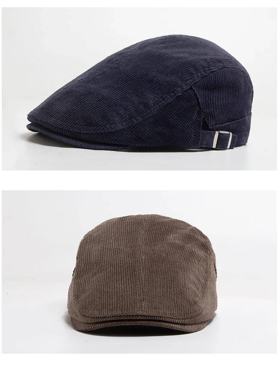 Vintage Corduroy Front and Back Wear Newsboy Flat Cap