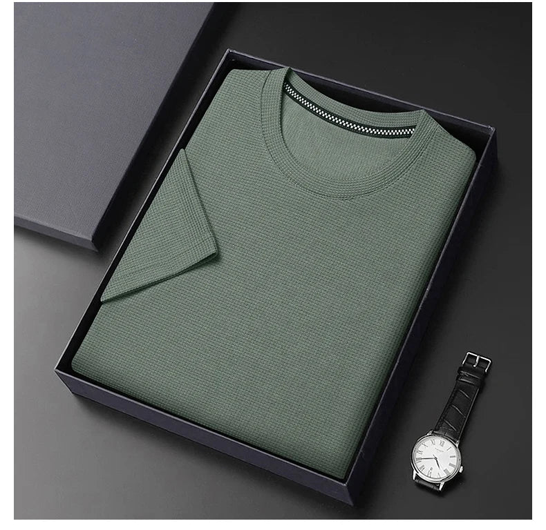 Summer 3D Waffle-Knit Crew Neck T-Shirt – Breathable & Soft