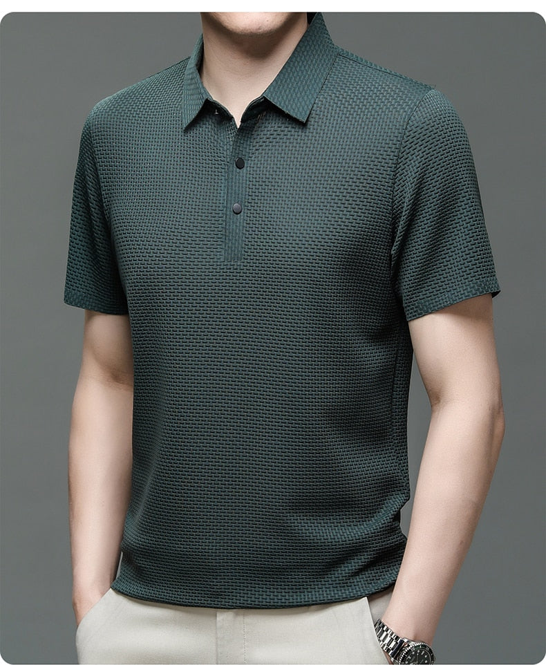 Short-Sleeve Plaid Pattern Ice Silk Polo Shirt