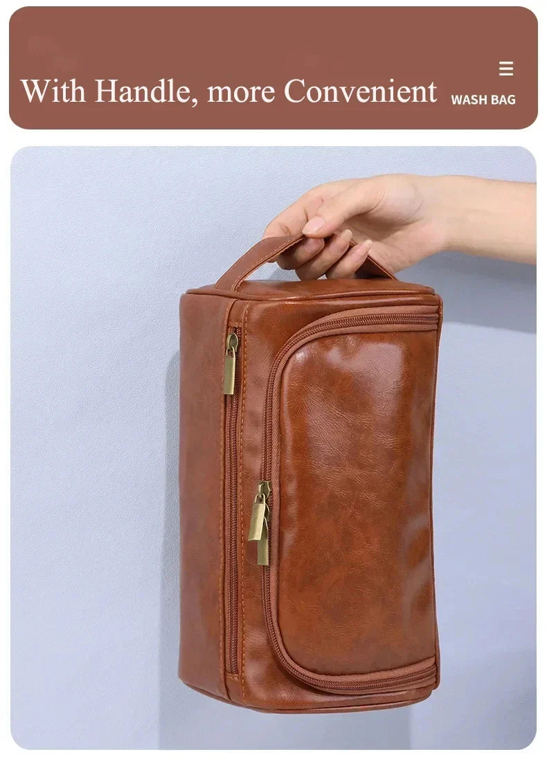 Premium Faux Leather Large Capacity Water-Resistant Travel Toiletry Bag