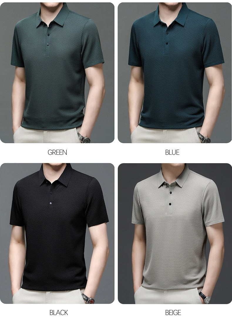 Short-Sleeve Plaid Pattern Ice Silk Polo Shirt
