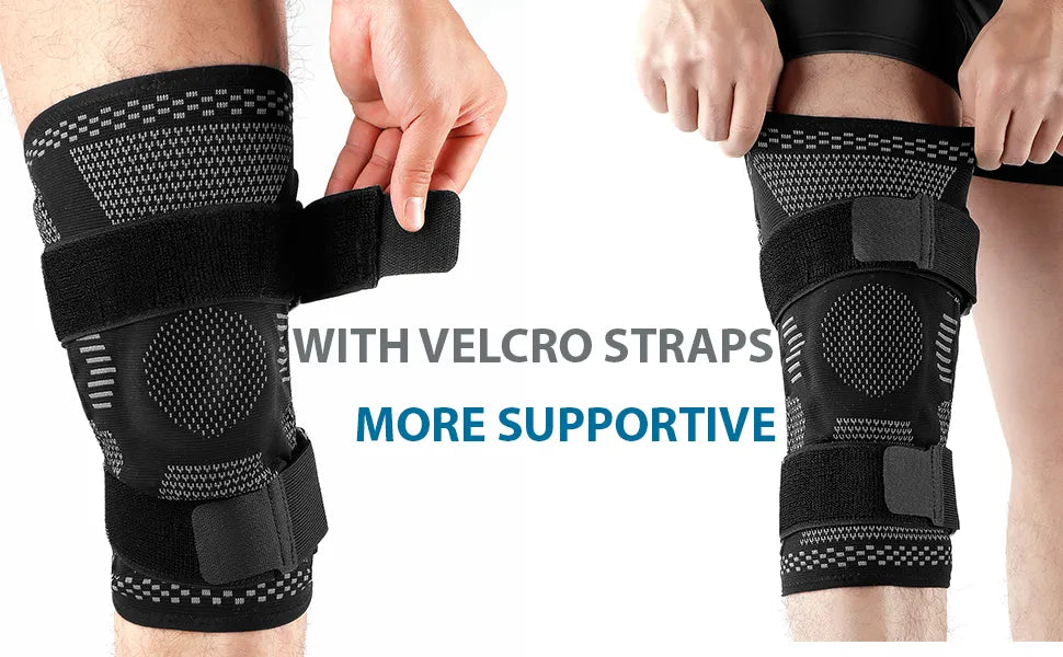 Knee Support Compression Gel Sleeve with Side Stabilizers & Velcro Straps