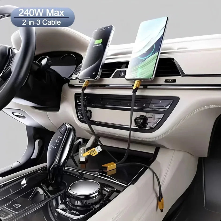 MaxCharge 240W Smart Cable – 3-in-1 Multi-Port with USB & Type-C Dual Input