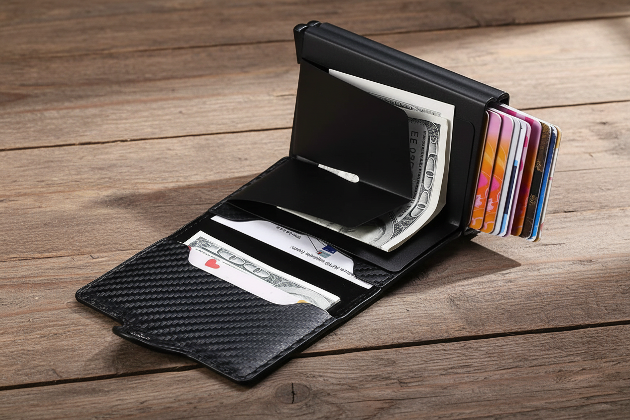 DoubleDeck 14 Cards Quick Pop-Up Access RFID Protection Mini Wallet