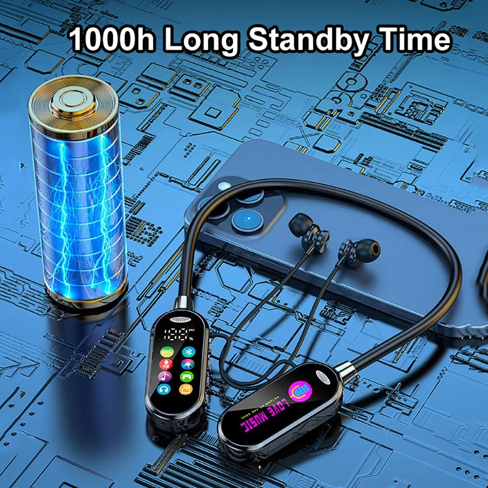 HiFi Sound Color Screen Neckband Magnetic Earphones with Noise Reduction & HD Calls