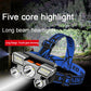 Powerful Five Lamp Design Rechargeable Headlamp