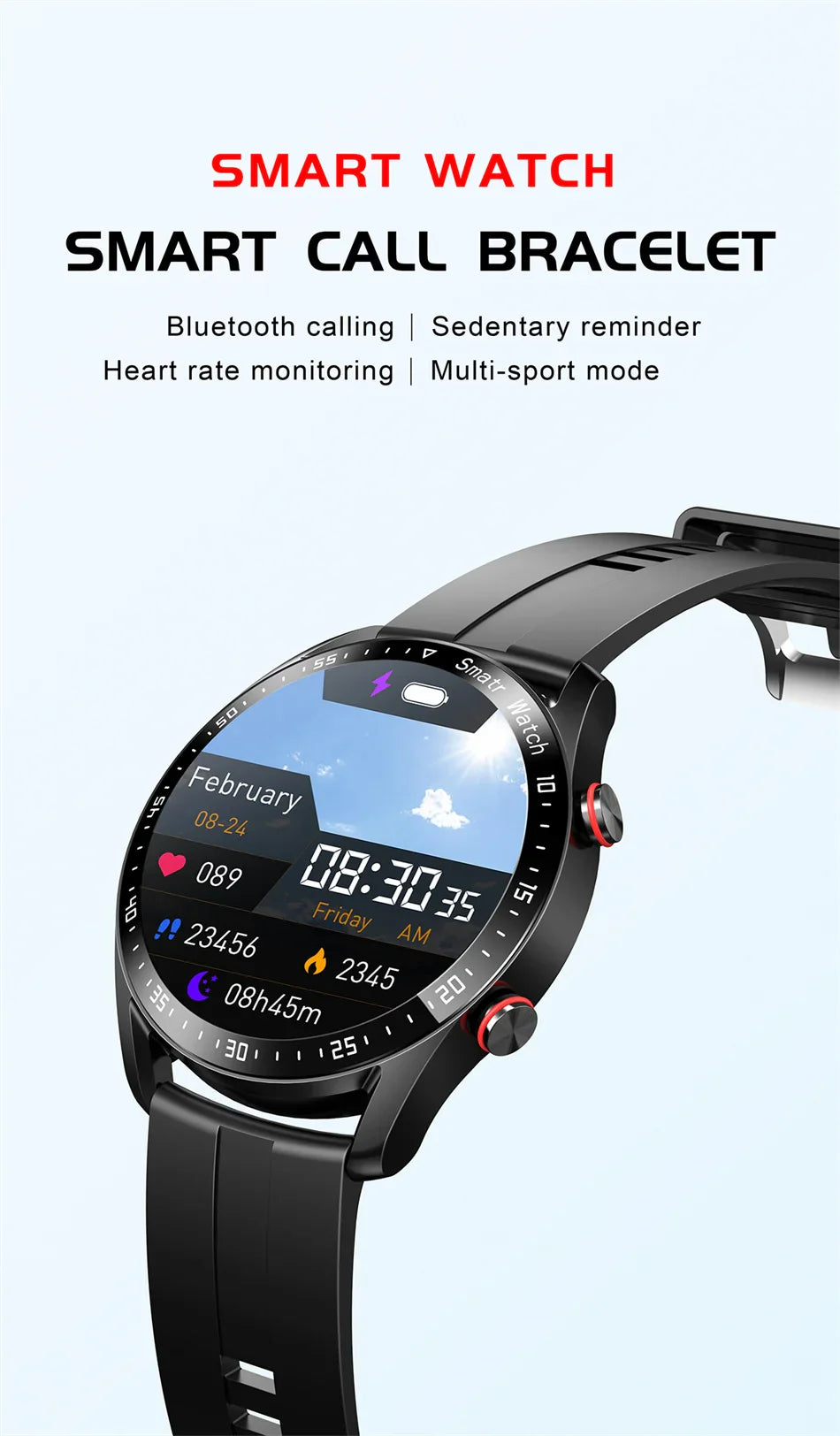 Bluetooth IOS & Android Smart-Watch with Blood Pressure & Health Monitoring (ECG+PPG)