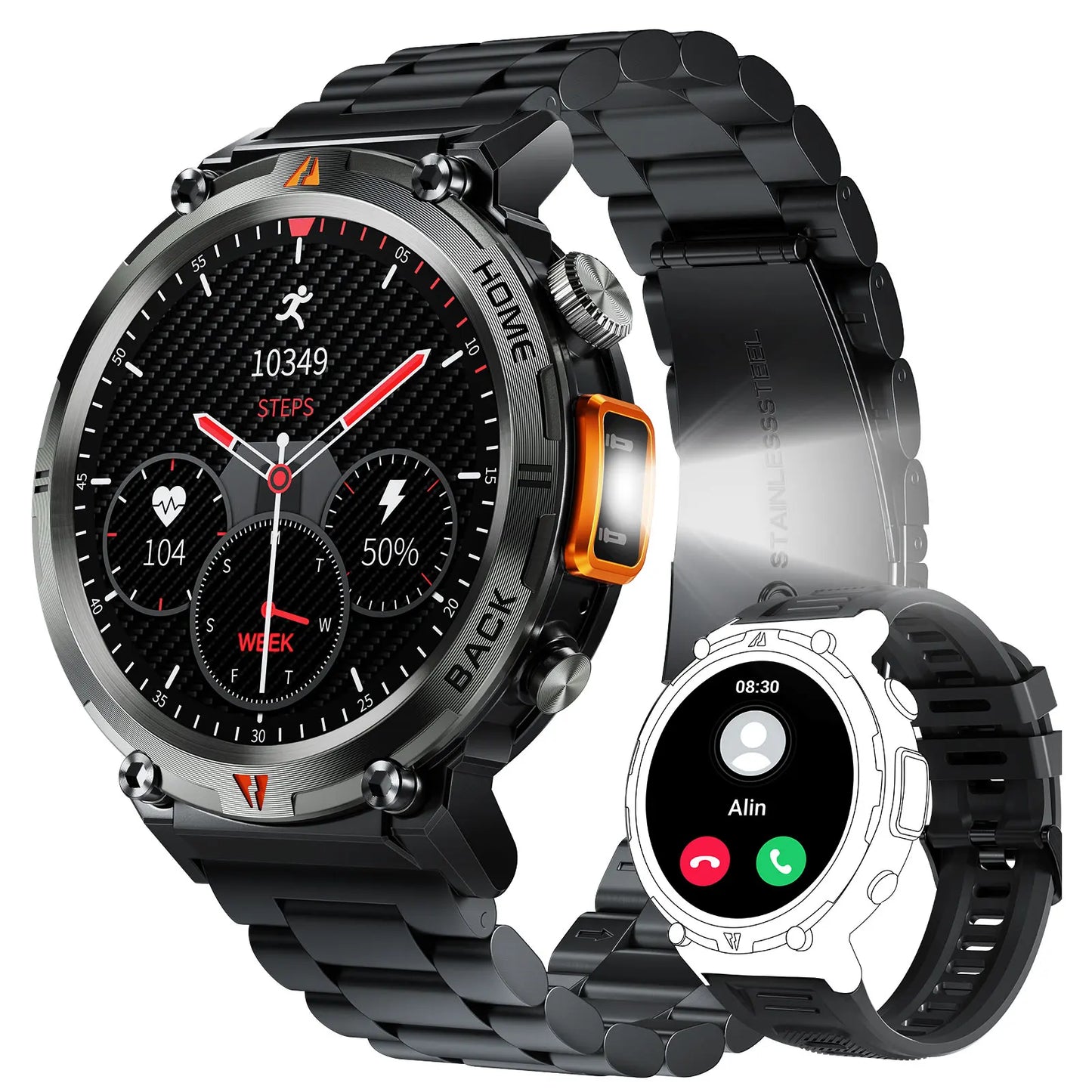 Full-Touch Screen Bluetooth Smartwatch with Health Monitoring & Built-In Flashlight (Android+IOS)