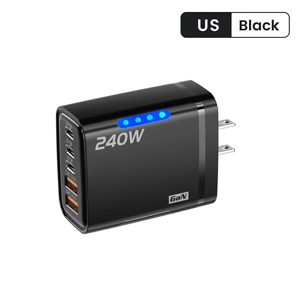 240W High-Speed 5-Port GaN Technology Intelligent Wall Charger