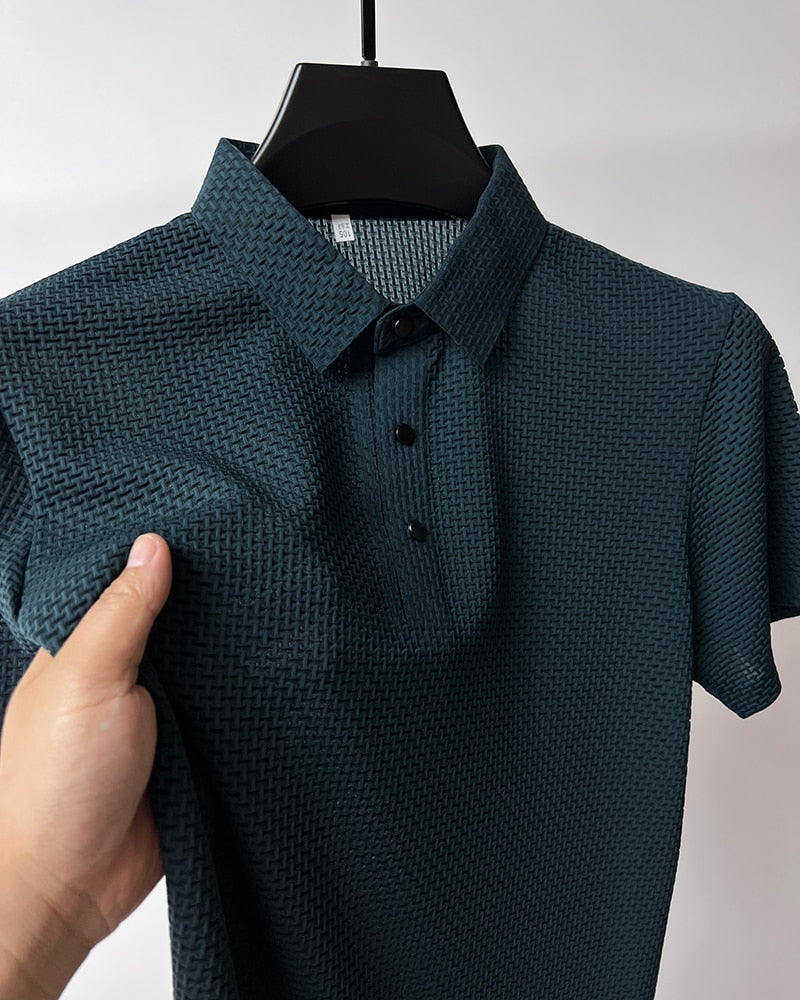 Short-Sleeve Plaid Pattern Ice Silk Polo Shirt
