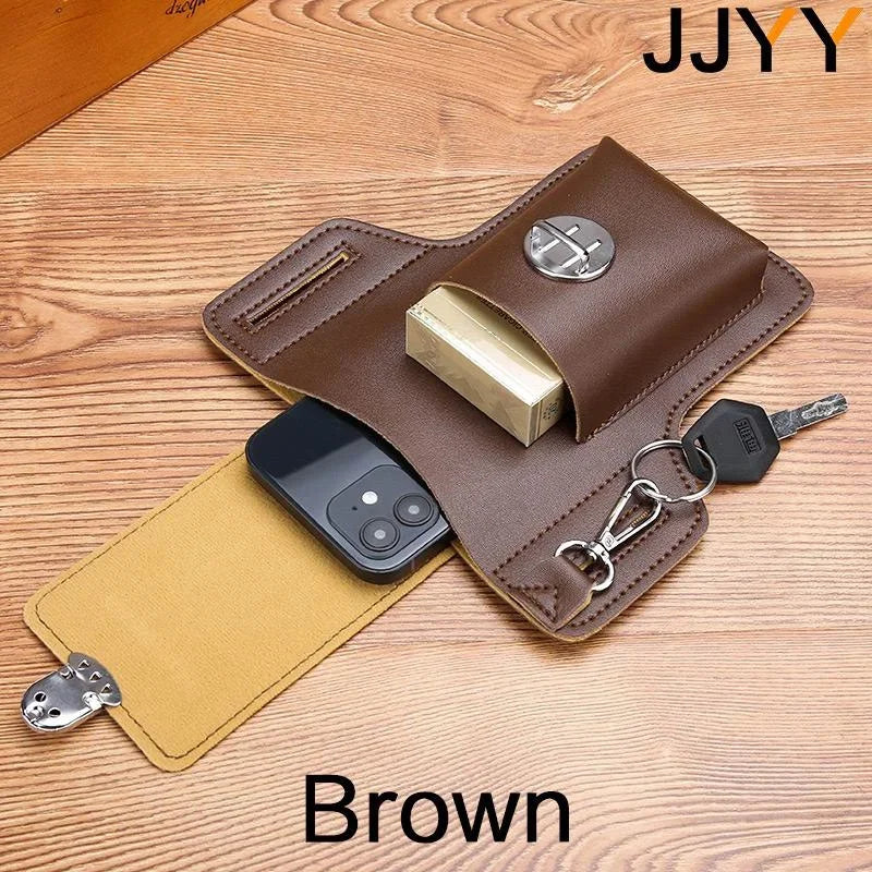 Vintage Multi-Layer Belt Phone Holster with Key Hook & Front Pocket