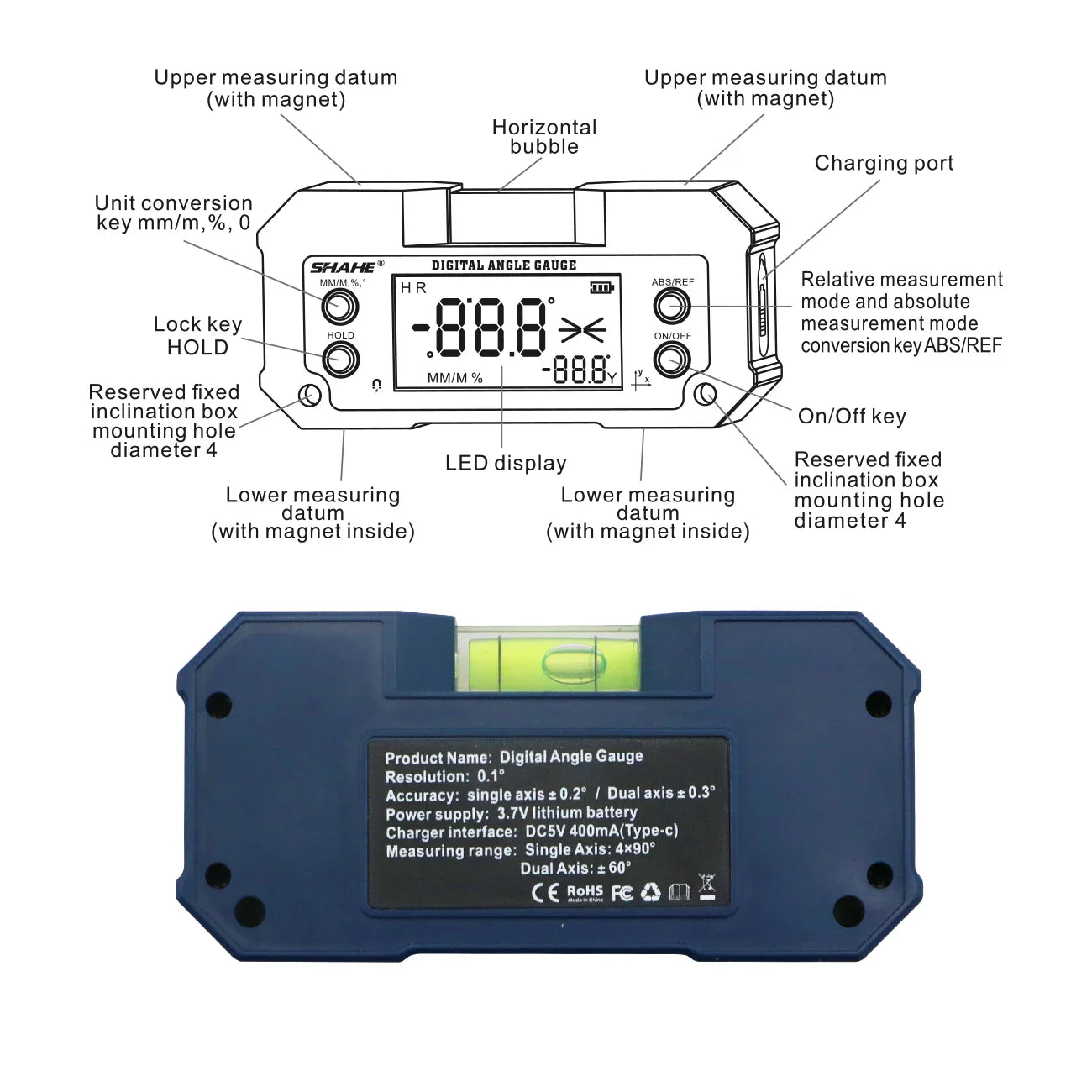 AnglePro Magnetic Rechargeable Digital Angle Finder with Dual-Axis Precision